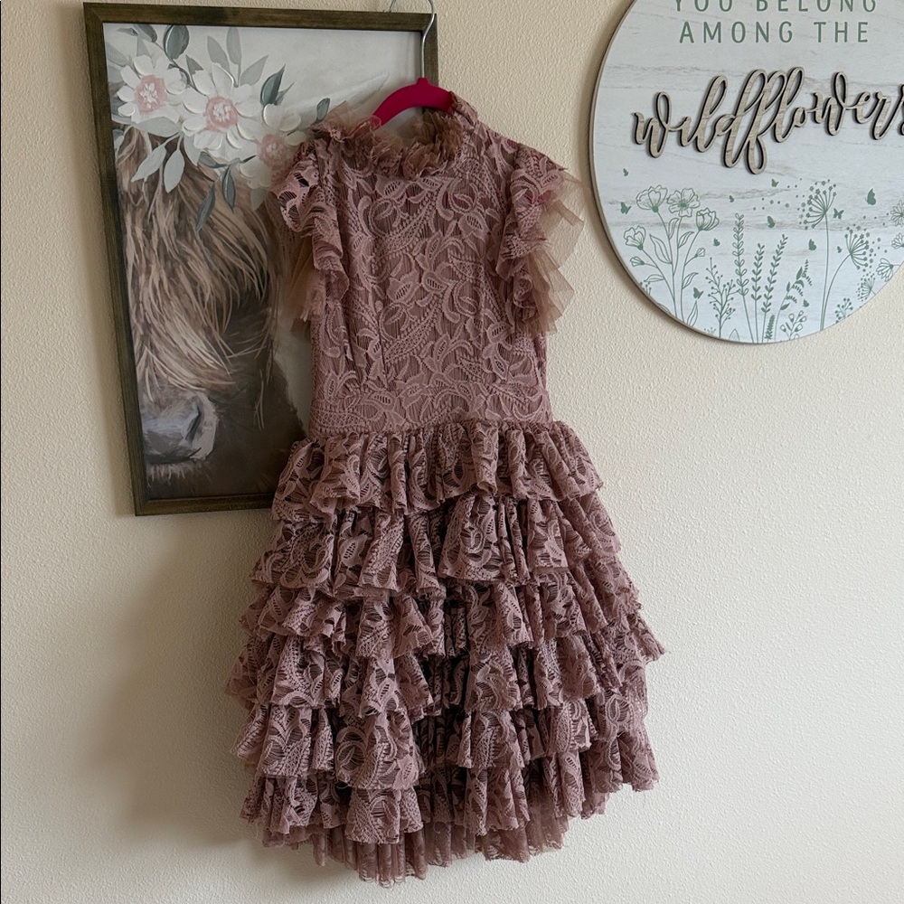 Joyfolie Lace Ruffle Kids Dress - Mauve